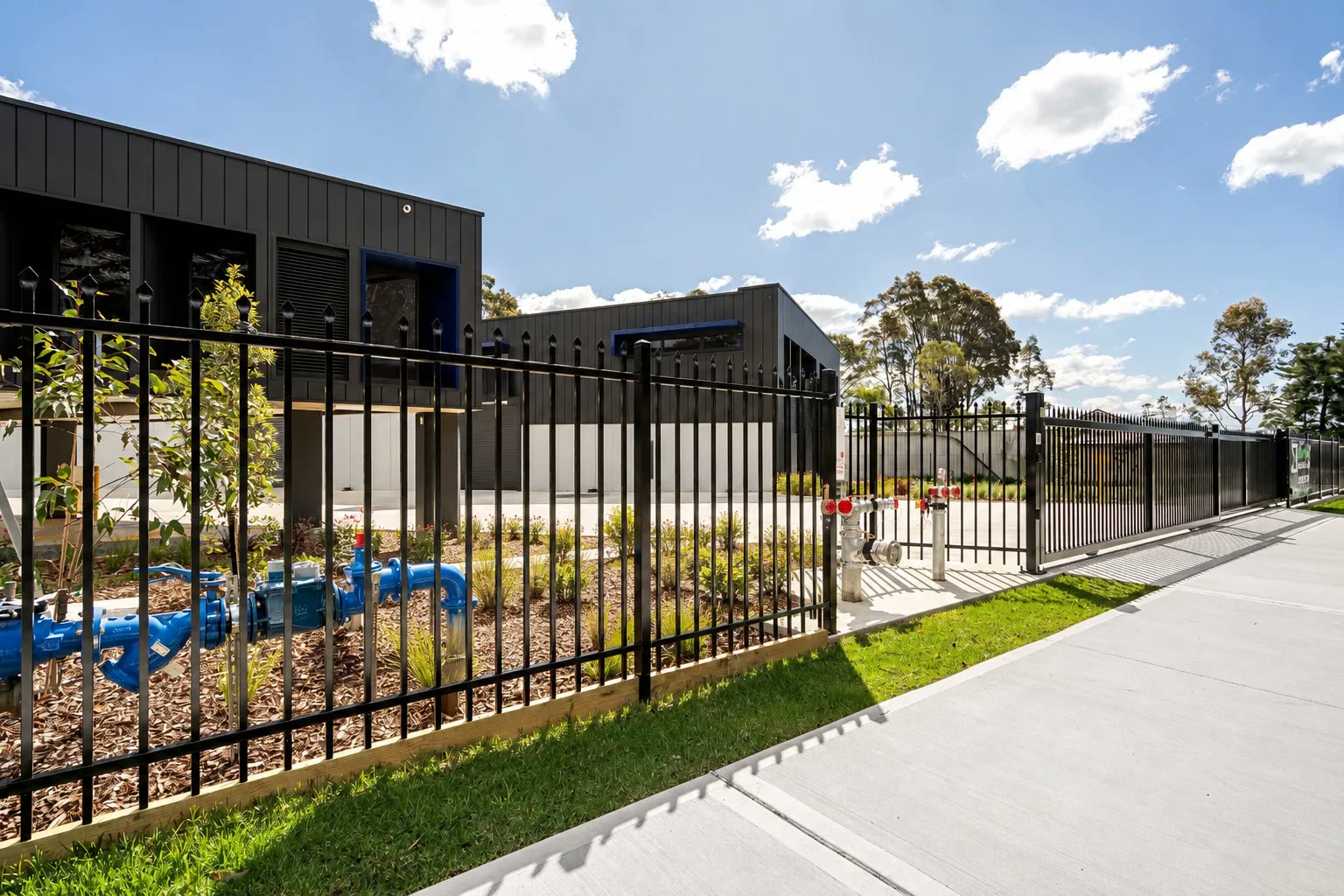 Native landscaping and green verges at a completed Leadmark industrial estate